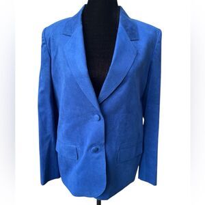 Vintage Royal Blue Faux Suede Skirt & Blazer Set Satin Lined Structured Fit